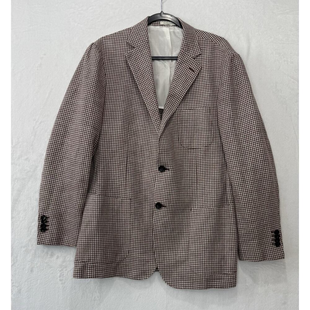 Suitsupply Red And White Houndstooth Wool Linen Blend Sport Coat Size 54